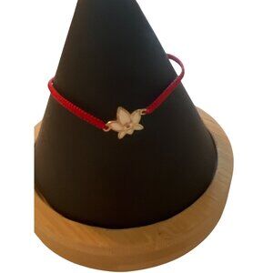 Karma Luck Obstacle Crusher Lotus Charm Bracelet Red String 18K GP Sterling NWOT